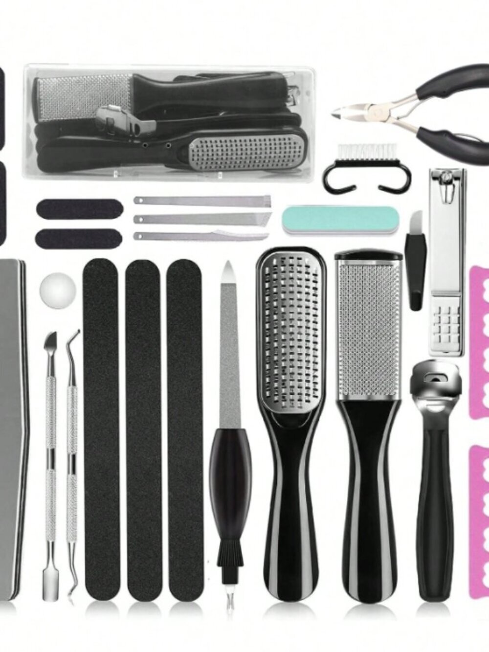 25pcs Manicure & Pedicure Nail Care Set With Foot Rasp & Callus Remover Tools